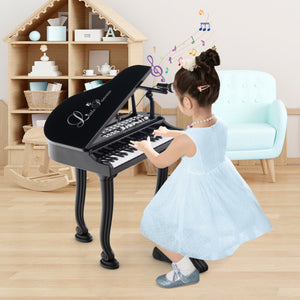 37 Keys Kids Piano Keyboard with Stool and Piano Lid-Black