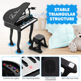 37 Keys Kids Piano Keyboard with Stool and Piano Lid-Black
