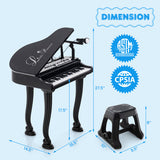 37 Keys Kids Piano Keyboard with Stool and Piano Lid-Black