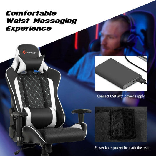 Massage Gaming Chair with Lumbar Support and Headrest-White