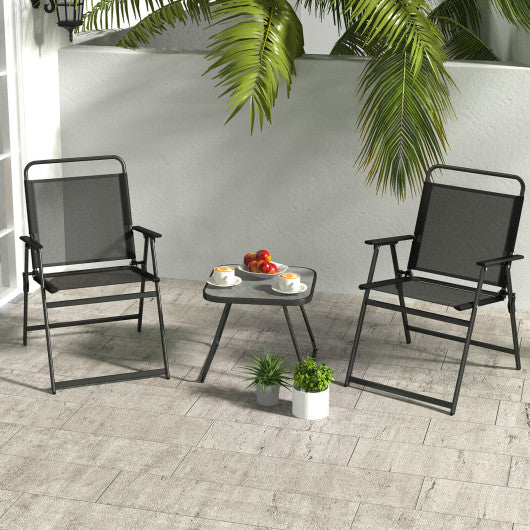 3 Pieces Patio Folding Conversation Chairs and Table-Black