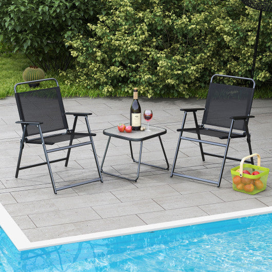 3 Pieces Patio Folding Conversation Chairs and Table-Black