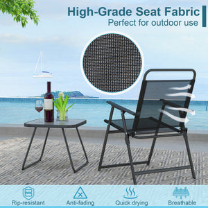 3 Pieces Patio Folding Conversation Chairs and Table-Black
