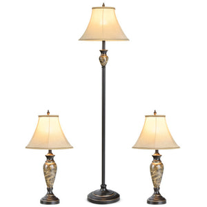 3-Piece Table and Floor Lamp Set with Linen Fabric Lamp Shades
