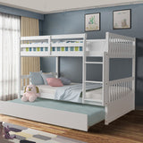 Full over Full Bunk Bed Platform Wood Bed with Ladder-White