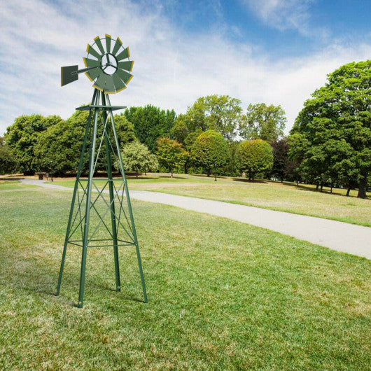 8 Feet Windmill Metal Ornamental Wind Wheel Weather Resistant-Green