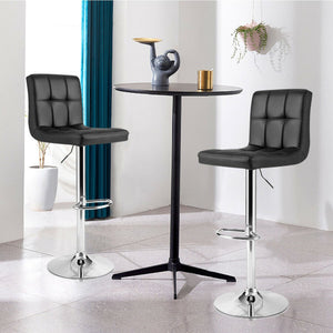 Set of 2 Square Swivel Adjustable PU Leather Bar Stools with Back and Footrest-Black