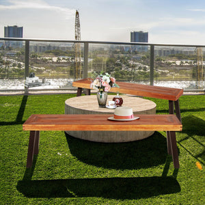 Set of 2 Patio Acacia Wood Dining Benches