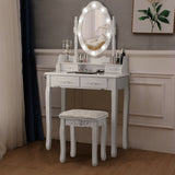 Makeup Vanity Dressing Table Set with Dimmable Bulbs Cushioned Stool-White
