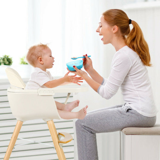 3-in-1 Convertible Wooden High Chair with Cushion-Beige