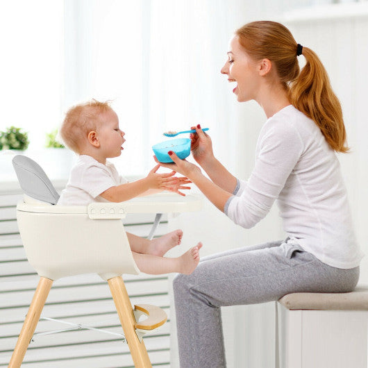 3-in-1 Convertible Wooden High Chair with Cushion-Gray