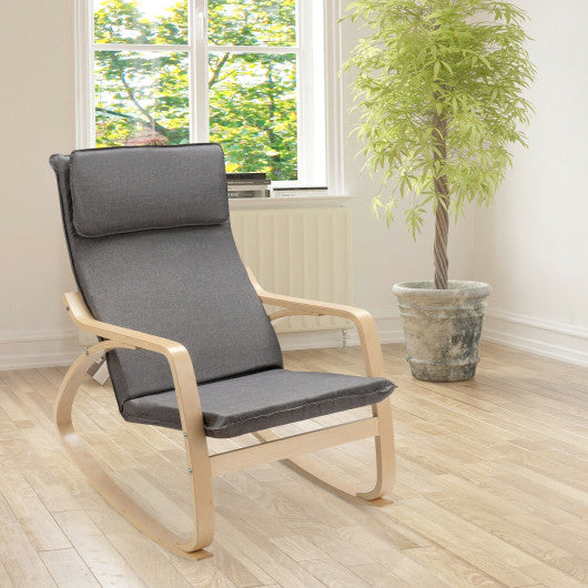 Stable Wooden Frame Leisure Rocking Chair with Removable Upholstered Cushion-Gray