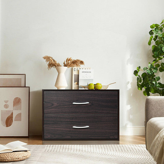 2-Drawer Stackable Horizontal Storage Cabinet Dresser Chest with Handles-Espresso