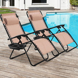 2 Pieces Folding Recliner Zero Gravity Lounge Chair - Beige