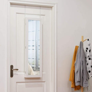 Full Length Mirror Jewelry Cabinet with Ring Slots and Necklace Hooks-White