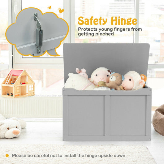 Safety Hinge Wooden Chest Organizer Toy Storage Box-Gray