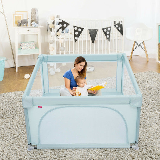 Large Safety Play Center Yard with 50 Balls for Baby Infant-Blue