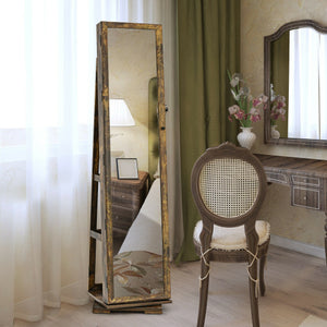 360 ° Rotatable 2-in-1 Lockable Jewelry Cabinet with Full-Length Mirror-Rustic Brown