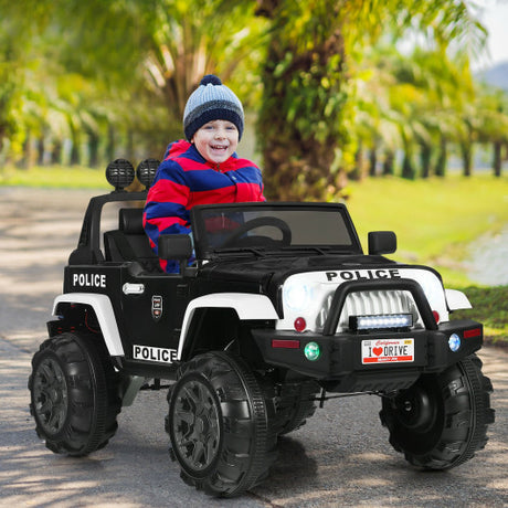 12 V Kids Ride On Truck with Remote Control and Double Magnetic Door-Black & White