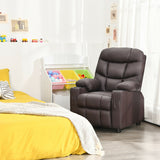 PU Leather Kids Recliner Chair with Cup Holders and Side Pockets-Brown