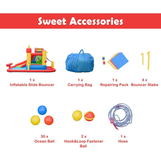 Inflatable Water Slide Jumper Bounce House with Ocean Ball without Blower