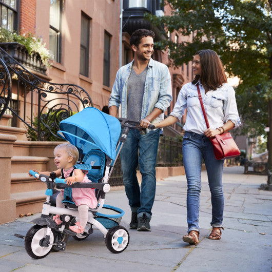 4-in-1 Detachable Baby Stroller Tricycle with Round Canopy -Blue
