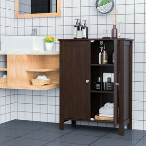 2-Door Bathroom Floor Storage Cabinet Space Saver Organizer-Brown