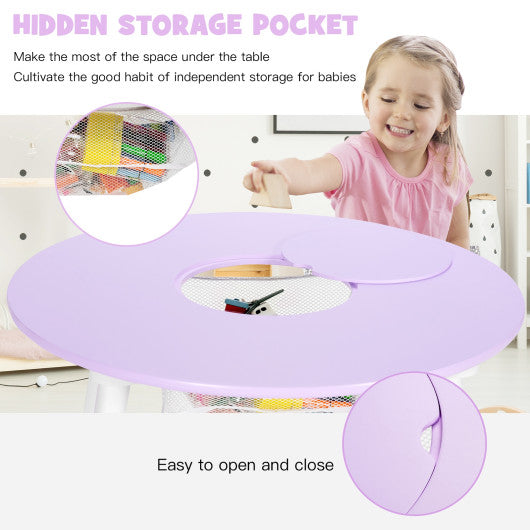 Wood Activity Kids Table and Chair Set with Center Mesh Storage for Snack Time and Homework-Purple