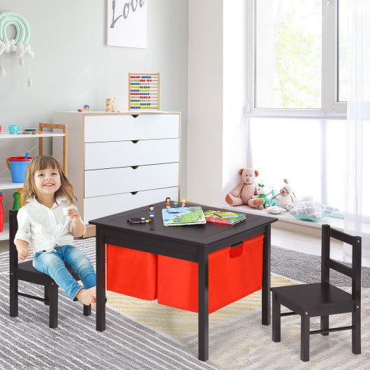 2-in-1 Kids Activity Table and 2 Chairs Set with Storage Building Block Table-Espresso