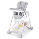 Baby Convertible Folding Adjustable High Chair with Wheel Tray Storage Basket -Gray