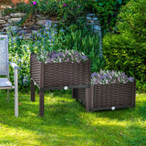 2 Set Elevated Plastic Raised Garden Bed Planter Kit for Flower Vegetable Grow-Brown