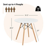 Round Modern Dining Table with Solid Wooden Leg-White