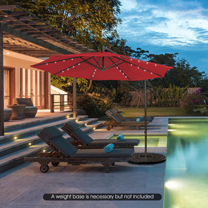 10 Feet Patio Solar Powered Cantilever Umbrella with Tilting System-Red