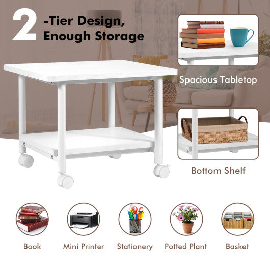 Under Desk Printer Stand with 360 ° Swivel Casters-White