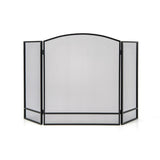 3-Panel Foldable Fireplace Screen with Wrought Metal Mesh-Black