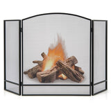 3-Panel Foldable Fireplace Screen with Wrought Metal Mesh-Black