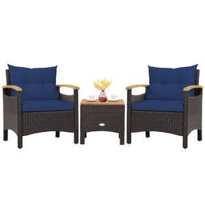 3 Pieces Patio Rattan Furniture Set with Removable Cushion-Navy