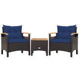 3 Pieces Patio Rattan Furniture Set with Removable Cushion-Navy