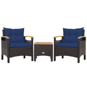 3 Pieces Patio Rattan Furniture Set with Removable Cushion-Navy