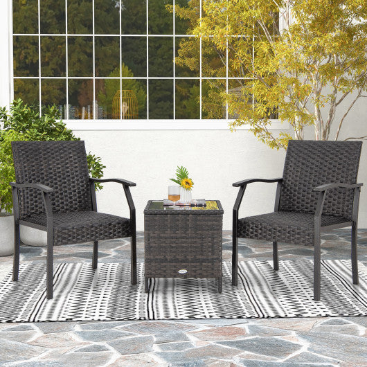 3 Piece Patio Wicker Chair Set with Quick-drying Cushions