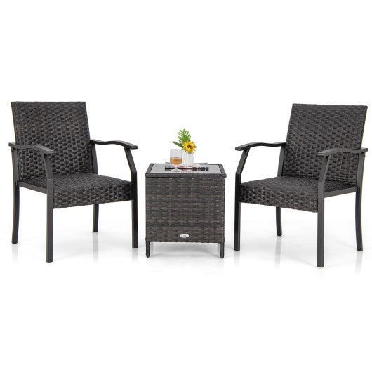 3 Piece Patio Wicker Chair Set with Quick-drying Cushions