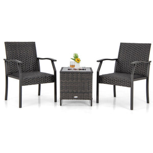 3 Piece Patio Wicker Chair Set with Quick-drying Cushions