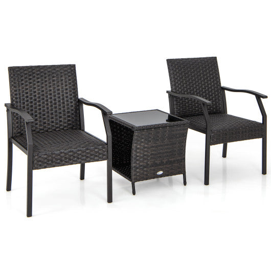 3 Piece Patio Wicker Chair Set with Quick-drying Cushions