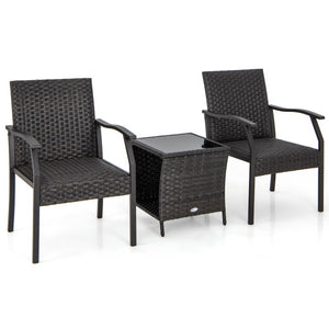 3 Piece Patio Wicker Chair Set with Quick-drying Cushions