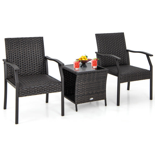 3 Piece Patio Wicker Chair Set with Quick-drying Cushions