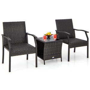 3 Piece Patio Wicker Chair Set with Quick-drying Cushions