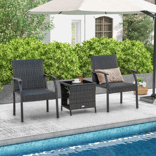 3 Piece Patio Wicker Chair Set with Quick-drying Cushions