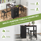 3-Piece Bar Table Set for 2 with 2 Saddle Stools for Dining Room-Black