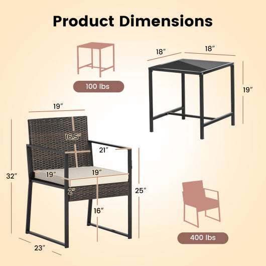 3 Pieces Modern Heavy Duty Patio Furniture Set with Coffee Table-Off White