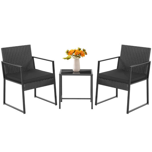 3 Pieces Modern Heavy Duty Patio Furniture Set with Coffee Table-Black
